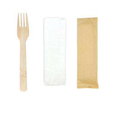 China 17CM Biodegradable Disposable Bamboo Fork Cutlery Take Out Napkin Kit for sale