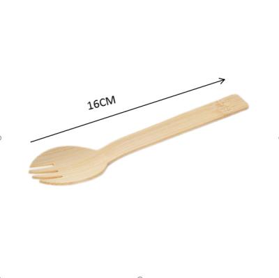 China FDA 16cm Salad Disposable Bamboo Compostable Sporks  Cutlery For Camping for sale