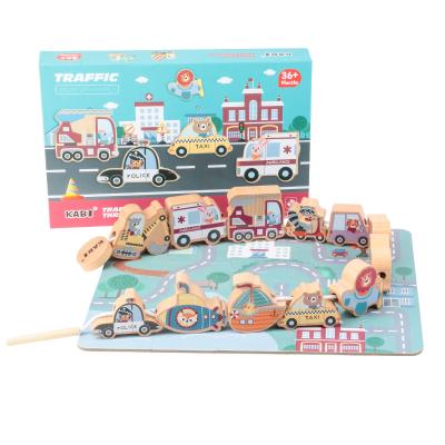 China Animals Wooden Cartoon Block Educational Traffic Cognition Training for sale