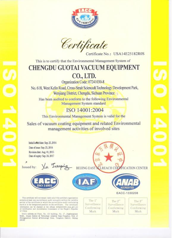 ISO14001:2004 - Guotaivac Co., Ltd