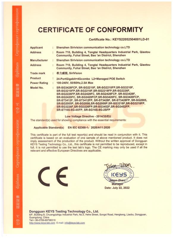 CE - Shenzhen Sirivision Communication Technology Co., Ltd.