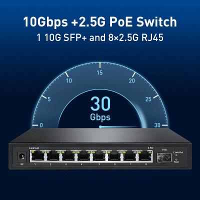 China 2.5Gbps 60Gbps 54V/2.2A PoE Switch With 1 10G Uplink 100BASE-TX UTP Category 5e/6 Cable for sale