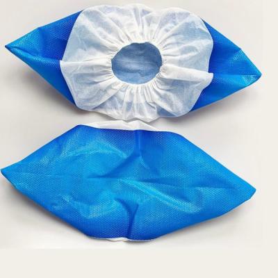 China Waterproof Half Coated PP Half PE Film Non Woven Shoe Covers Blue White 15*40cm for sale