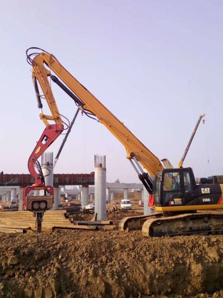 Quality Excavator Mounted Sheet Pile Driver Long Reach Arm , Excavator Pile Boom Arm for sale