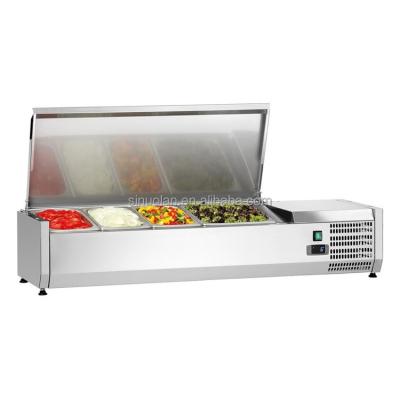 China Commercial Countertop Stainless Steel Salad Chiller Display Prep Table Top Display Refrigerator Salad Bar Showcase With CE for sale
