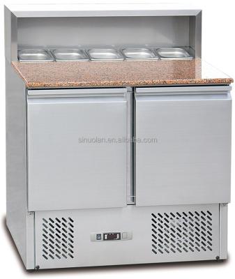 China Commercial Pizza Ingredients Counter 2 Doors Pizza Table Prep Stainless Steel Table Refrigerator for sale