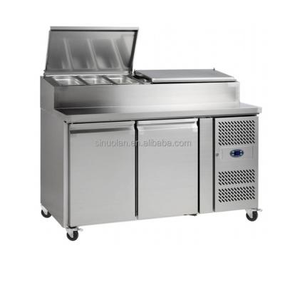 China Refrigeration Equipment Salad Bar Counter Commercial Use Pizza Working Table Counter Table Chiller With 2 Door for sale
