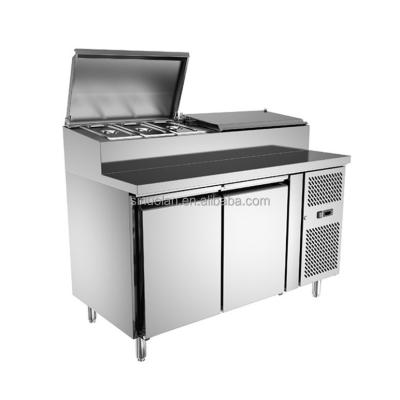 China High Quality Commercial Stainless Steel Restaurant Work Bench 2 Doors Pizza Counter Refrigerator For Restaurant Hotel for sale