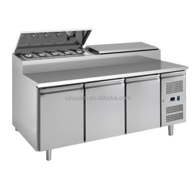 China 1800mm Stainless Steel 3 Doors Pizza Prep Table Salad Bar Refrigerator Salad Prep Counter for sale