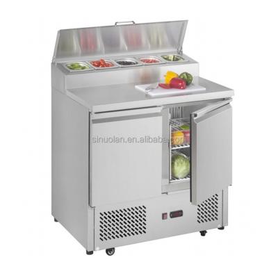 China Fan Cooling Double Door Stainless Steel Commercial Table Refrigerator Countertop Refrigerated Prep Table for sale