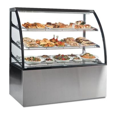 China Curved Glass Electric Heating Food Warming Showcase Hot Food Pizza Pie Warmer Display Cabinet for sale