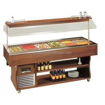 China Commercial Refrigerated Wooden Salad Bar Refrigerator Salad Counter Display Fridge for sale