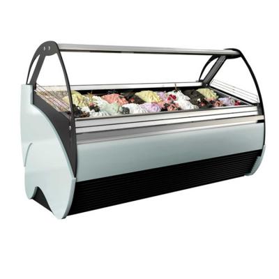 China Commercial Supermarket Curved Glass Gelato Ice Cream Soft Countertop Display Showcase Refrigerator Freezer for sale
