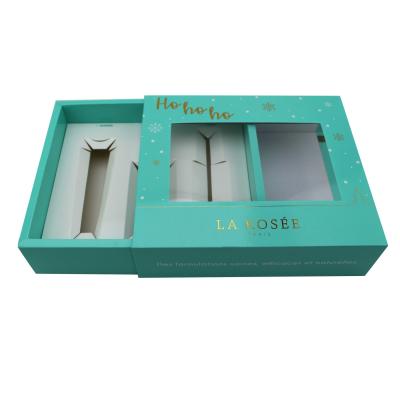China Sliding Green Color Cosmetic Packaging Box With Display Window for sale