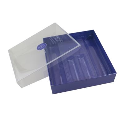 China Kundenspezifisches purpurrotes Parfüm-Geschäfts-Geschenkbox-Drucken mit transparentem Vinyldeckel zu verkaufen