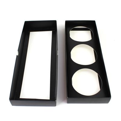 China Foldable 3 Pack Lip Balm Packaging Box Black Holder Cosmetic Jar With Cardboard Insert for sale