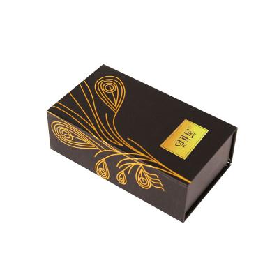 China Luxury 8x8x15cm Perfume Packaging Box Flooding Black Paperboard Storage Box for sale