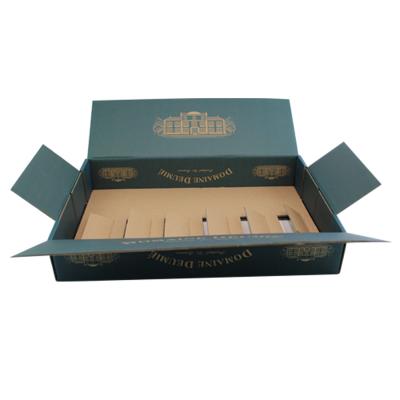 China Strong Custom Mailer Boxes Printed Solid Blue For 6 Pack Wine Glass Bottle for sale