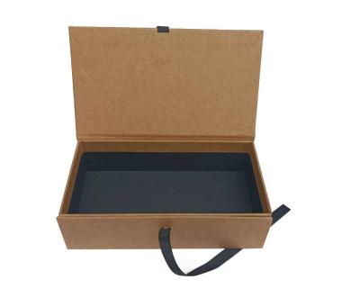 China Eco Friendly Nature Cardboard Gift Box Black Printing Ribbon Closure for sale