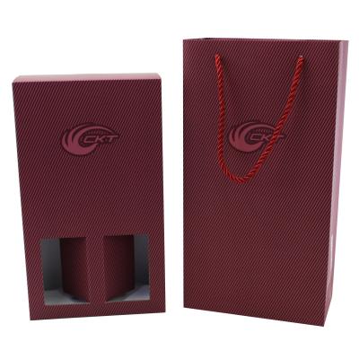 China Rope Handle Cardboard Holiday Mailer Boxes For 2 Pack Wine Bottles for sale