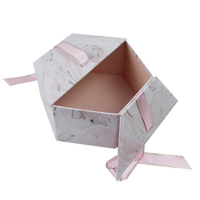 China Creative Hexagonal Cardboard Gift Boxes With Ribbon Closure Marble Surface for sale
