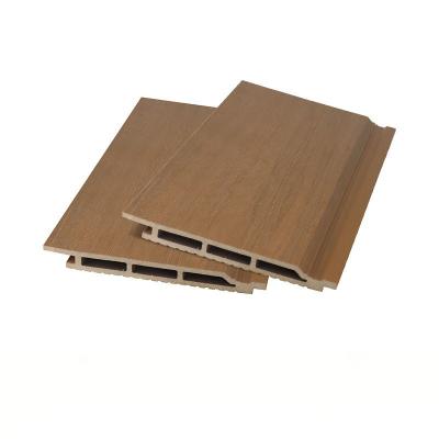 China 18x176mm WPC Cladding Panel Wood Plastic Composite Siding Board Brown House Wall Floor Indoor Flat Plank for sale