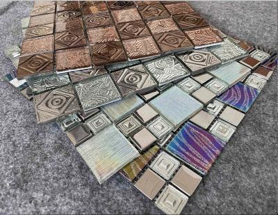 China 17kg/Ctn 300X300mm Metal Glass Mosaic Tile Interior Wall Decoration AAA Electroplating for sale