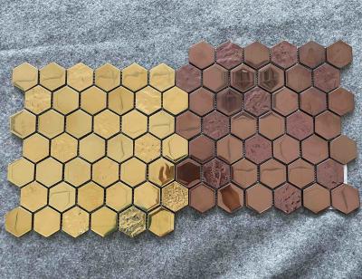 China 30x30cm Square Glazed Tiles , ISO13006 8mm Hexagonal Mosaic Wall Tiles Brown Gold for sale