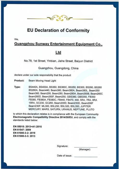EU Declaration of Conformity - Guangzhou Sunway Entertainment Equipment Co., Ltd.