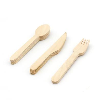 China 160mm Disposable Wooden Cutlery Set , Wrapped Organic Bamboo Utensils Spoon Knife Fork for sale