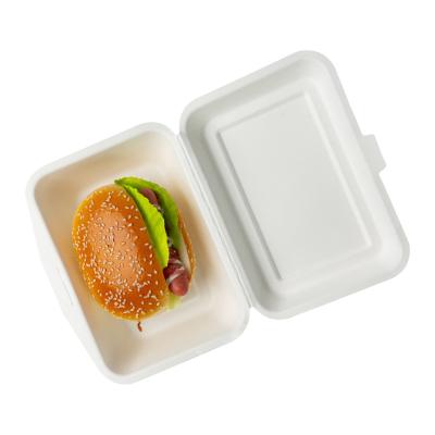 China Bagasse Pulp Biodegradable Clamshell Boxes , Bagasse Takeaway Containers Burgers for sale