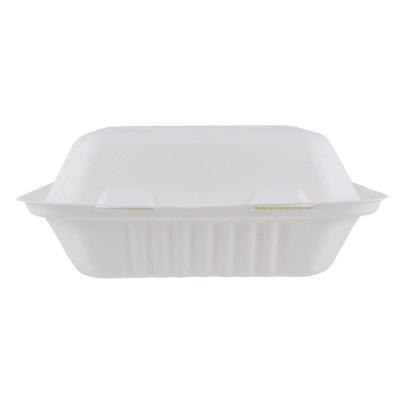 China Logo Customized Sugarcane Clamshell Food Container Take Away 3 Compartment for sale