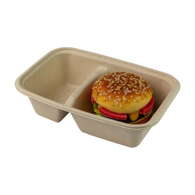 China 2 Compartment Biodegradable Vented Clamshell , Compostable Lunch Containers Bagasse for sale