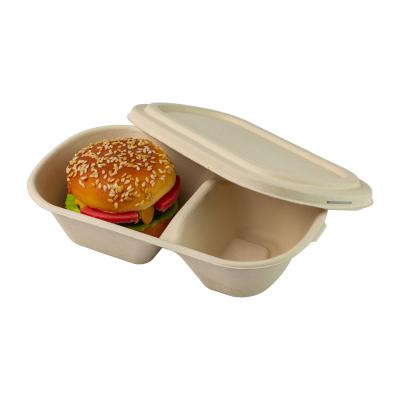 China Customized 2 Compartment Biodegradable Take Away Containers Molded Fiber Bagasse for sale