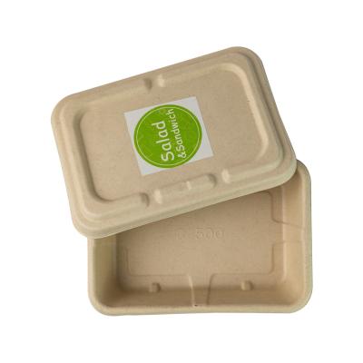China Molded Sugarcane bagasse Throw Away Meal Prep Containers , Biodegradable Salad Boxes for sale