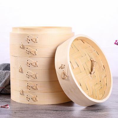 China 2 capas sostenibles del vapor de bambú hecho a mano, cociendo el vapor de la cesta al vapor de la bola de masa hervida de la cocina en venta