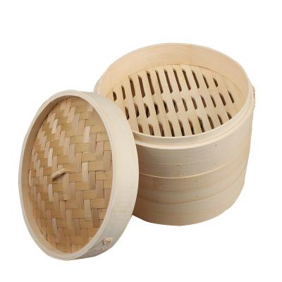 China 2 Tier Customized Size Dim Sum Bamboo Steamers Set Basket 10 Inch for sale