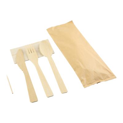 China 4 In 1 Biodegradable Disposable Wooden Cutlery Natural Bamboo Color for sale