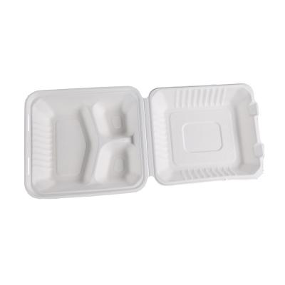 China 3 Compartments Biodegradable Clamshell Box Bagasse Take Out Lunch Box 9