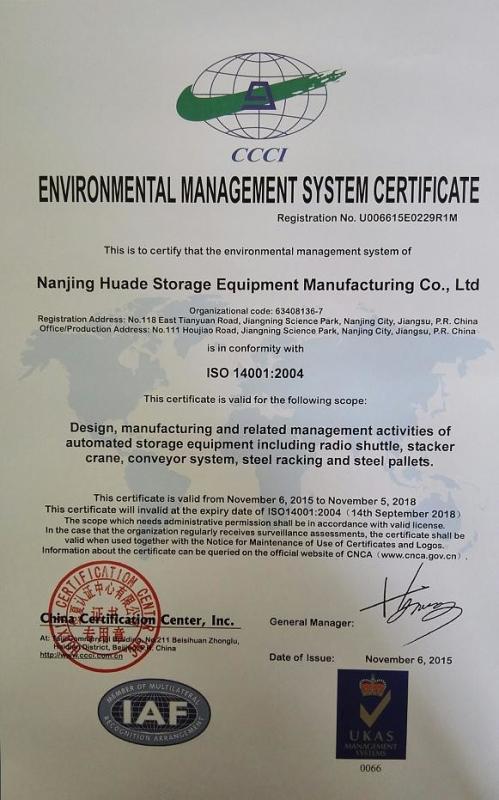 ISO 14001:2004 - Nanjing Huade Storage Equipment Manufacturing Co.,Ltd
