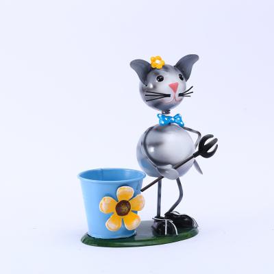 China Recycled Metal Yard Ornaments Handicraft Metal Cat Garden Decor OEM for sale