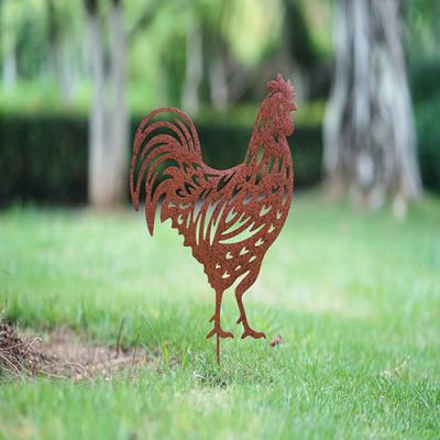 China Metal Animal Garden Ornament Metal Silhouette Garden Stakes, Hen And Chick en venta