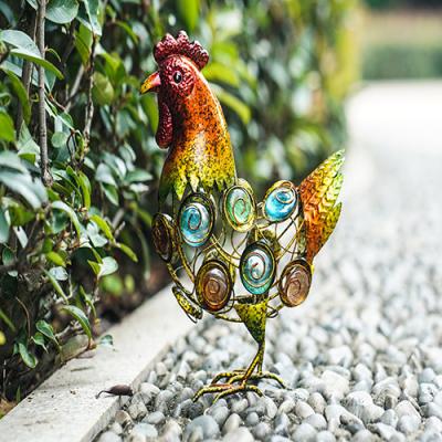 China Metal Garden Handicrafts Coloured Glaze Stone Cock Decor Yard Art Ornaments en venta