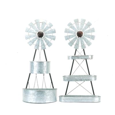 China Metal Garden Ornaments DIY Minimalist Windmill Metal Shelf Decor Te koop