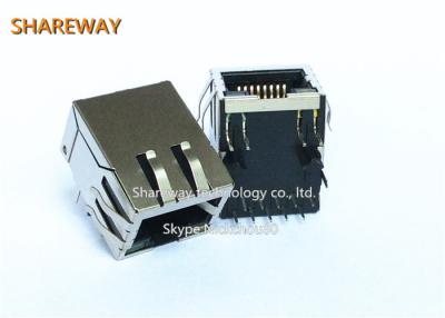 China 10 / 100 Base - T Magnetic RJ45 Jack Pcb Mounting Stacked 8P8C Right Angle for sale