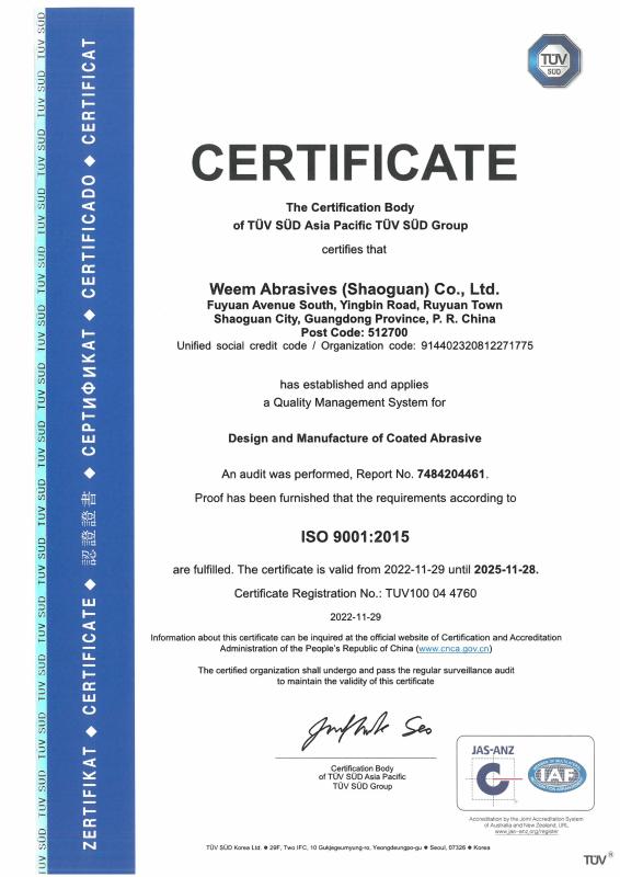 ISO 9001:2015 - WEEM Abrasives