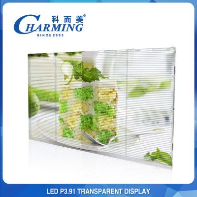 China Ventana de pantalla LED de cristal transparente interior P3.91-P7.8 LED que hace publicidad de la exhibición en venta
