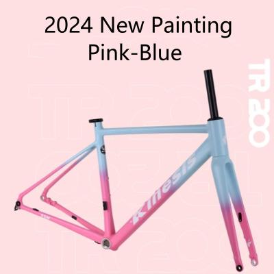 China Partes de bicicletas 700x32c Aluminio marco de bicicleta de carretera con tubo recto grande tubo de cabeza rosa-azul en venta