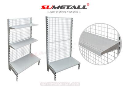 China Multi Layer Retail Store Shelving / Retail Wall Display Shelves With Mesh Grid Back Panel for sale