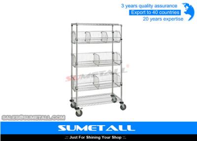 China Industrial Metal Rolling Wire Shelves / Chrome Shelving Racks With Wheels for sale